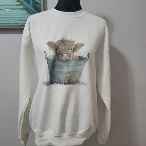 Cow in a Pale Sublimation Graphic Long Sleeve Sweatshirt